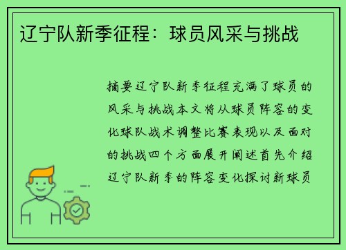 辽宁队新季征程：球员风采与挑战